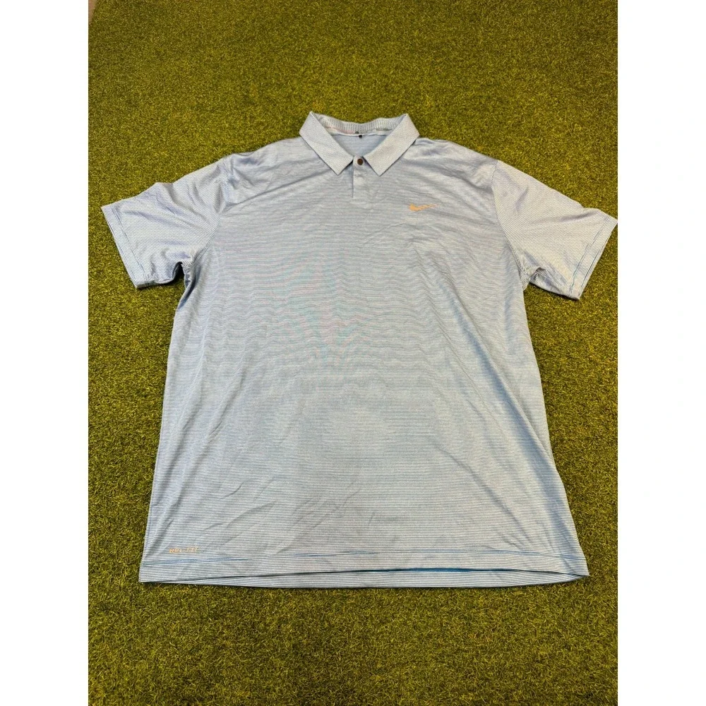 Nike Tiger Woods Dri-Fit Polo Shirt Men XL Gray Striped Performance Short Sleeve